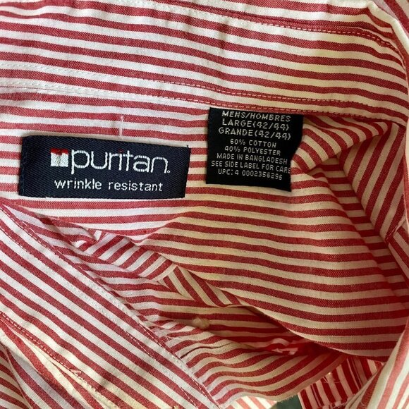 Puritan Long Sleeve Button Down Shirt Red White Stripes Large - Picture 7 of 9